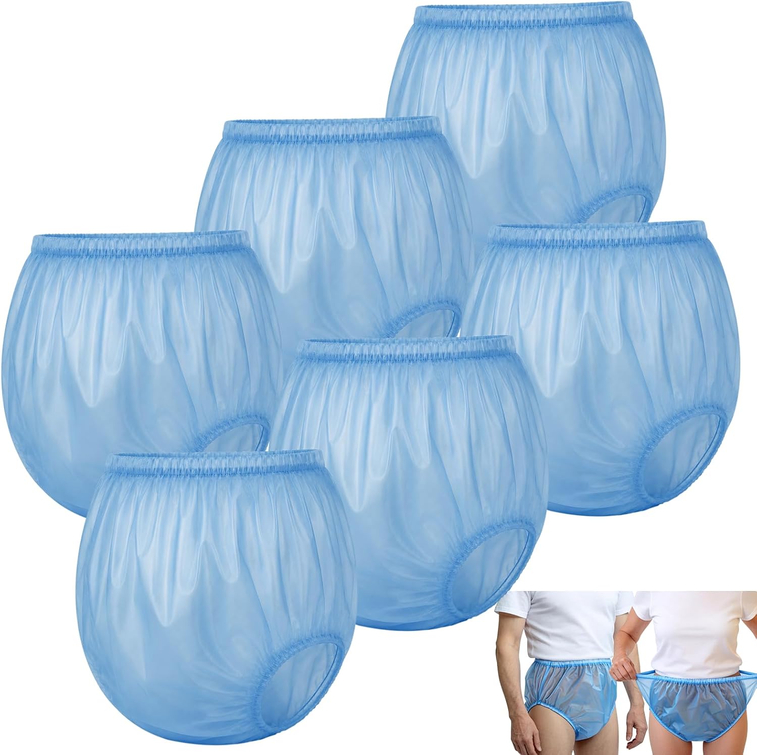 6 Pack Adult Incontinence Diaper Covers | Rubber Underwear, Blue M